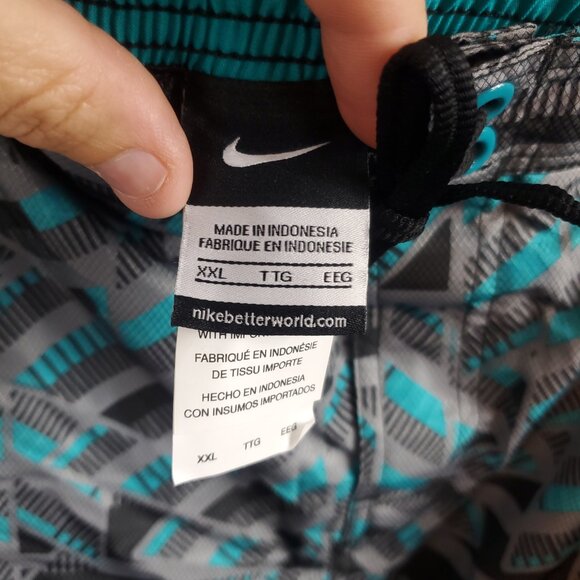 Nike Mens Blue Grey Geometric Print Logo NWT Sz XXL Swim Shorts - Picture 7 of 12